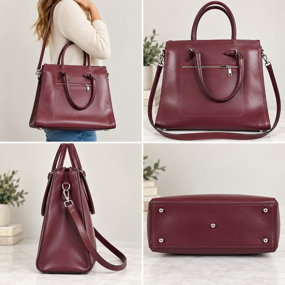 L.CREDI Genuine Leather Burgundy Tote Shoulder Bag Made in Italy Vintage